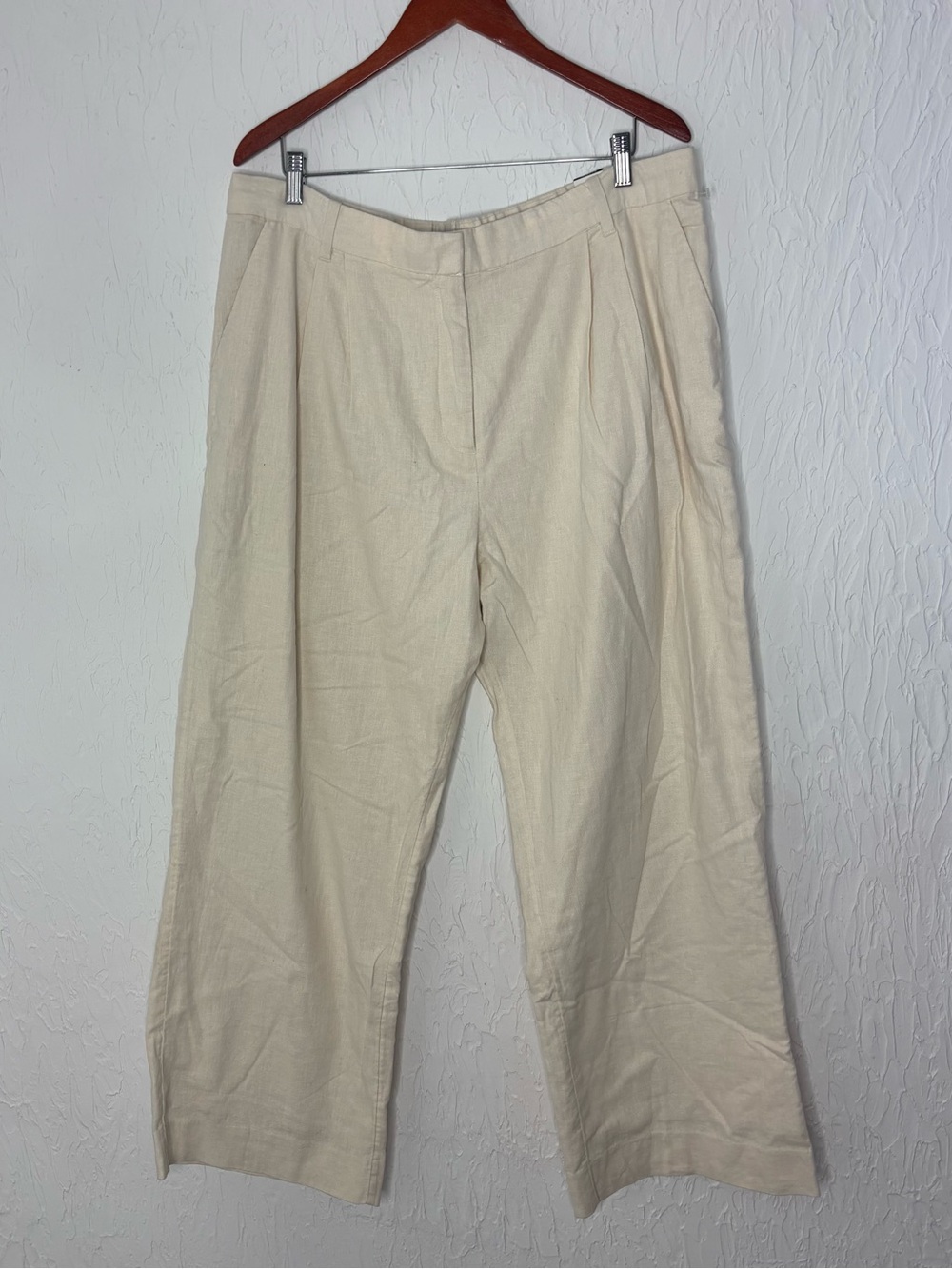 NWT Abercrombie & Fitch cream Linen Blend High Waisted Wide leg trouser Pants XL